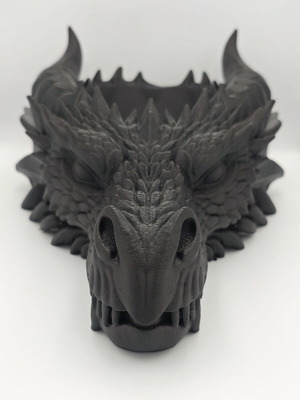 3D Printed Dragon Head Bowl new, decorative matte black bowl