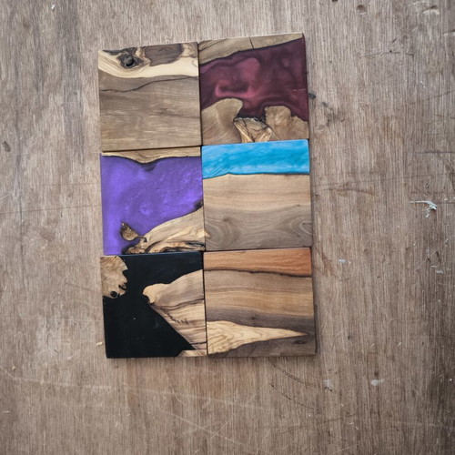 Olive wood coasters with resin in various colors, new