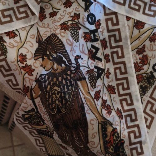 Vintage decorative fabric with Ancient Greek motif Athena & meander