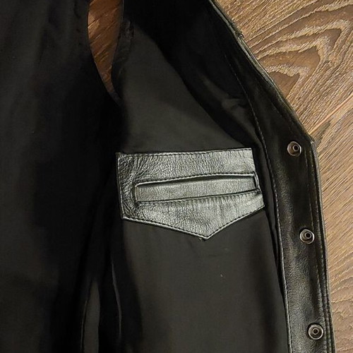 Leather vest new large black hand-painted