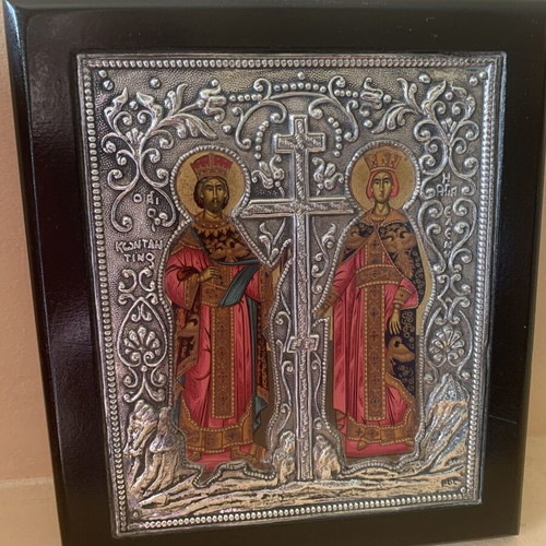 Handmade Byzantine Icon of Saints Constantine & Helen Silver 950 Like New