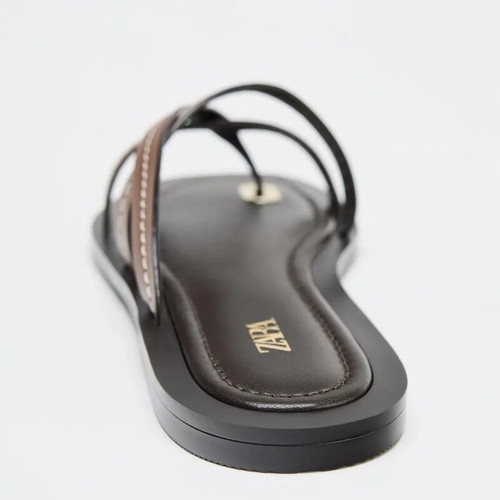 Zara brown real leather flat sandals, size 37