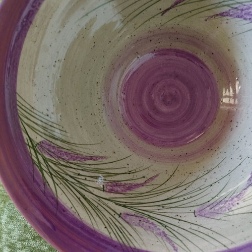 Ceramic handmade bowl with lavender design like new