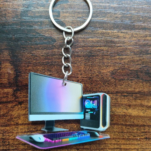 2D keychain with gaming computer design new, multicolored