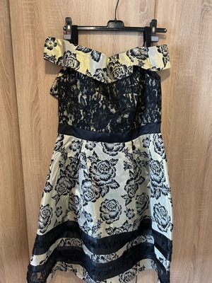 Vintage midi dress new, gold with roses