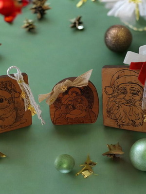 Christmas decorations with wood pyrography pack of 3 new