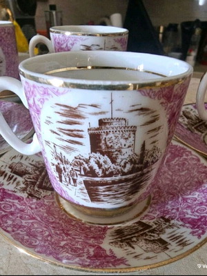 Vintage Lefkos Pyrgos Thessaloniki coffee cups set of 5 like new