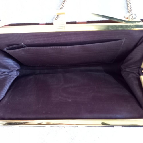 Women's evening shoulder bag used brown suede with stripes