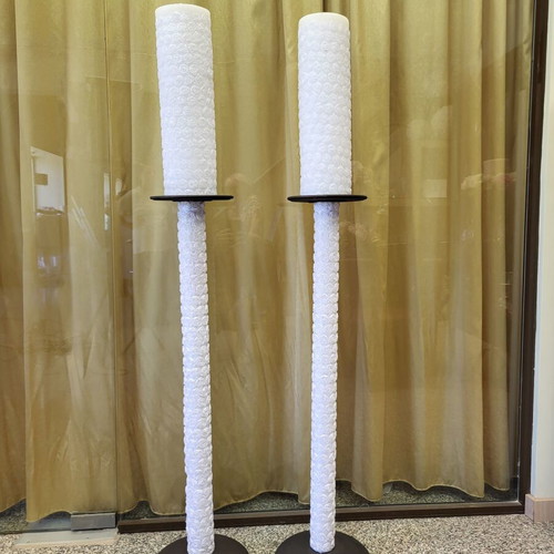 Luxury embossed wedding candles with metal stands new