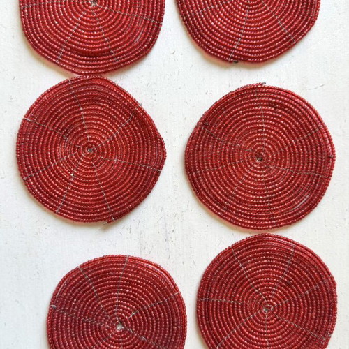 Set of 6 retro handmade coasters with red beads and wire