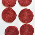 Set of 6 retro handmade coasters with red beads and wire