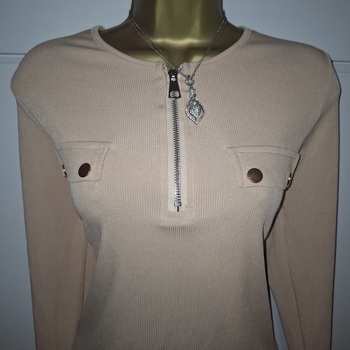 Beige soft ribbed top blouse t-shirt size large