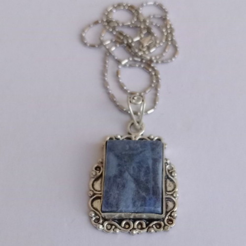 Sodalite stone pendant like new, silver-plated brass, 45 cm chain