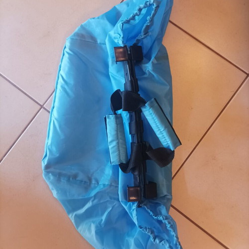 Shopping bag with plastic hooks for supermarket cart, blue, new