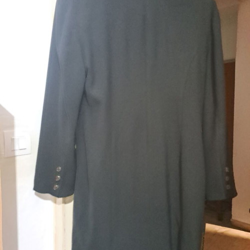 Midi black women's blazer used, size 48, knee-length