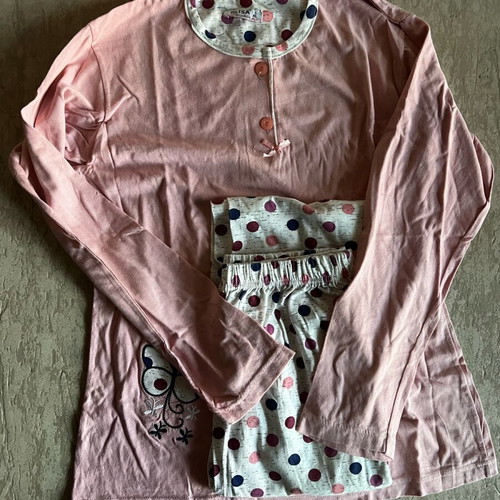 Women's pajama new, long sleeve, pink with polka dots cotton, sizes L XL