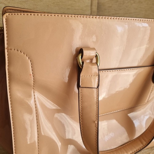 Nine West satchel bag used, nude beige with glossy finish
