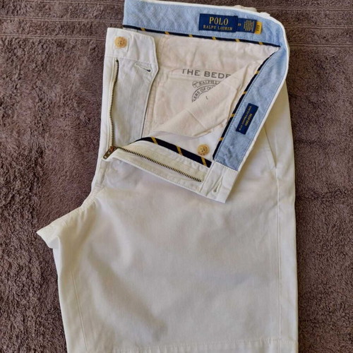 Ralph Lauren Bedford stretch straight fit chinos shorts 9" white and beige, size 33