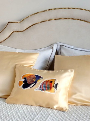 Satin pillowcases set of 3 with colorful fish applique, new