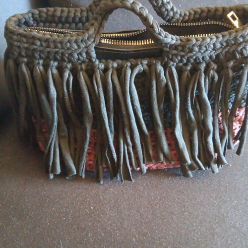 Handmade bag with fringes, new, brown