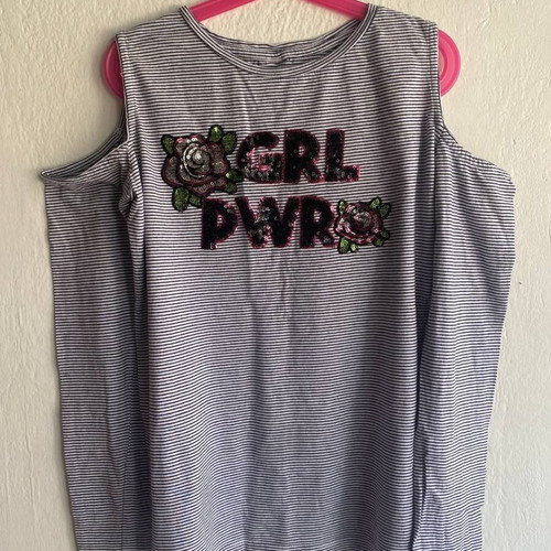 Striped blouse with GRL PWR sequins size M–L like new