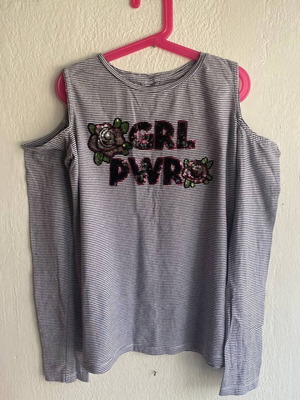 Striped blouse with GRL PWR sequins size M–L like new