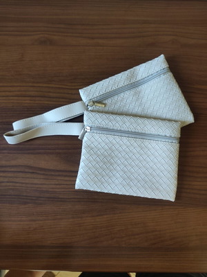 Set of 2 Pouches with Woven Design, New, Beige