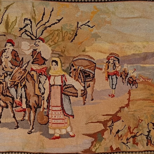 Folklore Handmade Wall Hanging used, embroidered canvas with velvet