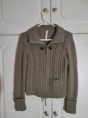 Oui moments women's knitted cardigan used, brown, size M