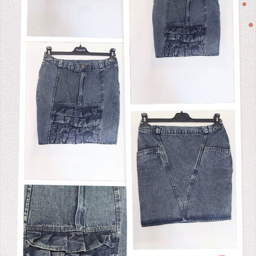 Denim skirt vintage with ruffles, used, size M
