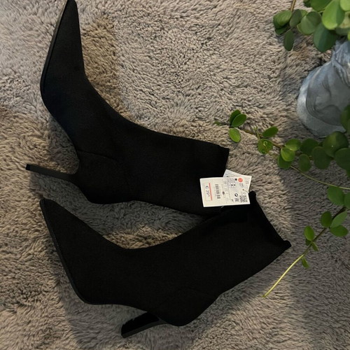 Black fabric sock boots with stiletto heel, size 39, new