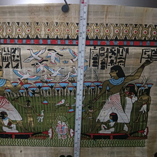 Painting on papyrus with Egyptian theme used