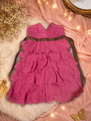 Lynne strapless dress fuchsia with brown leather belt new