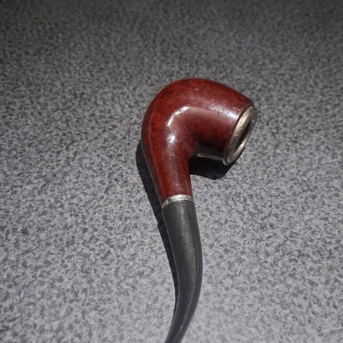 Bent Tobacco Pipe with Red Briar Finish and Metal Rim
