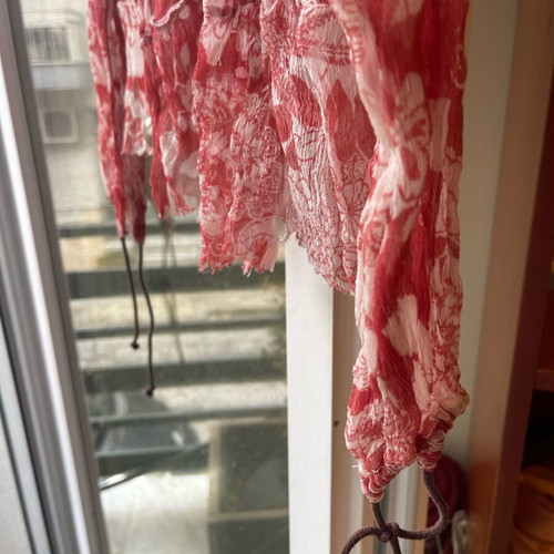 Coral boho shirt like new, semi-sheer, size M, red pink