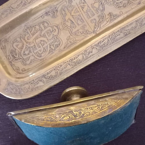 Brass blotter used with ancient Egypt base and old paper cutter