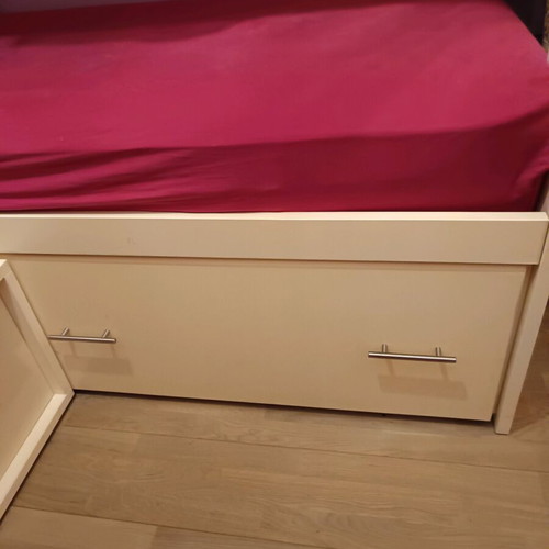 Teen bunk bed with desk and storage like new, carpenter-made