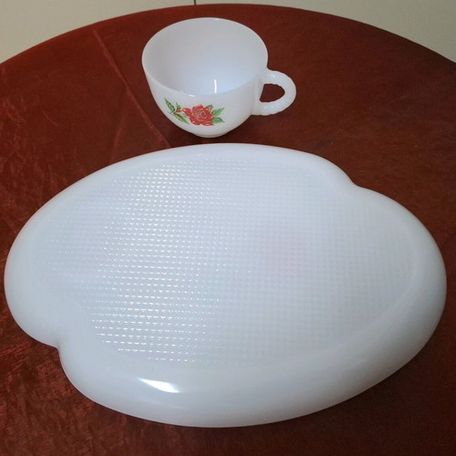 Vintage porcelain plates with cups new set with roses