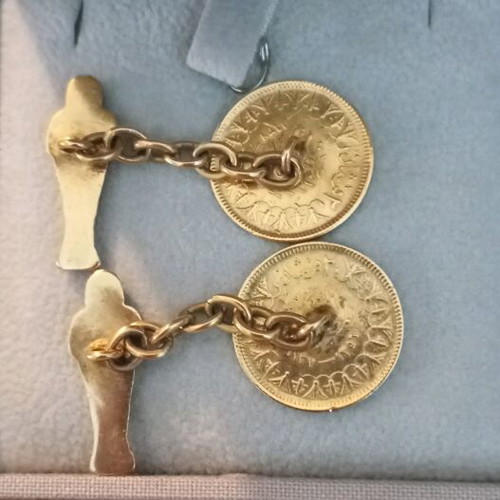 Cufflinks with Egyptian 2 Piastres 1937 Coin, silver 925, used