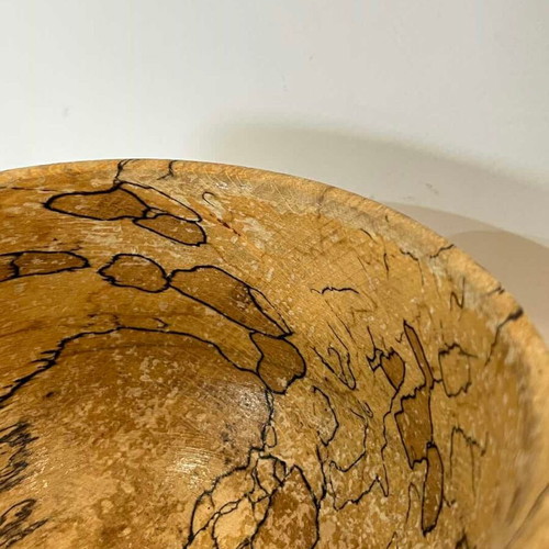 Vintage handmade wooden bowl from beech wood with spalted design used