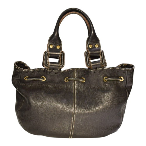 Tous black leather shoulder bag with embossed bears and pockets