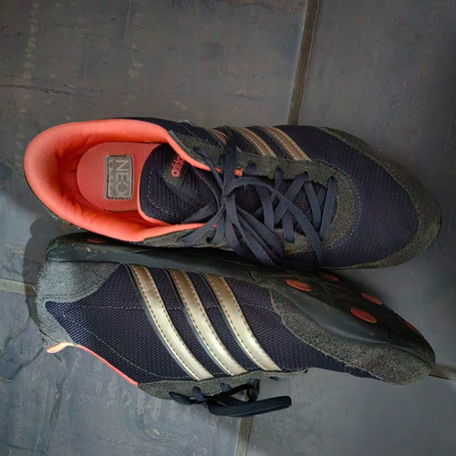 Adidas neon sneakers used, black-gold, size 40 2/3