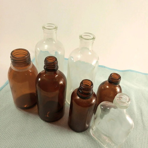 Glass bottles used, set of 7 pieces without caps