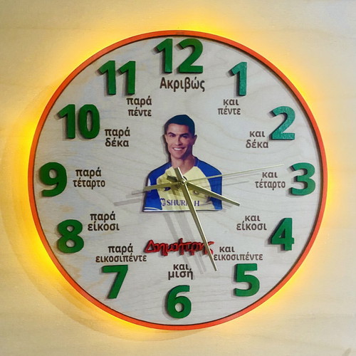 Educational personalized wall clock with lighting, 30cm diameter