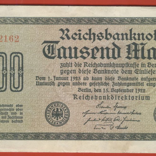 Reichsbanknote 1000 Mark 1922 Germany new