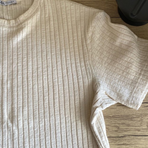 Ribbed short-sleeve shirt Zara new, beige, size M