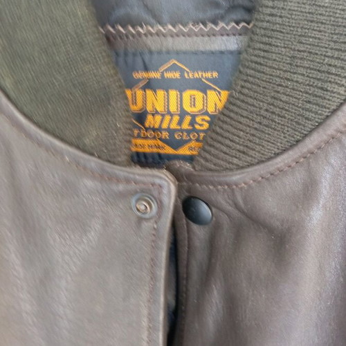 Union Mills Leather Street Bomber Jacket new beige brown