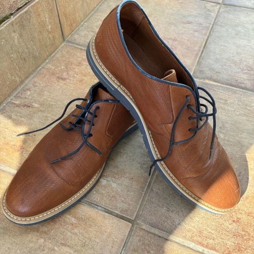 Damiani men's leather shoes size 44 used, tan with blue details