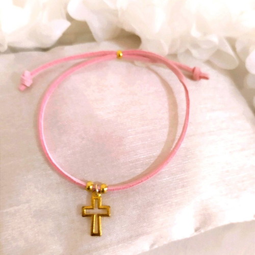 Handmade baptism witness bracelets with suede cords and crosses