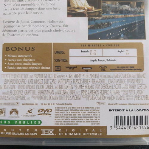 DVD Titanic (1997) French Edition Used with Subtitles